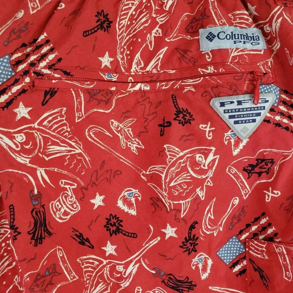 Columbia PFG Swim Trunks Red Men’s Size XXL American Flag Lined Pockets USA